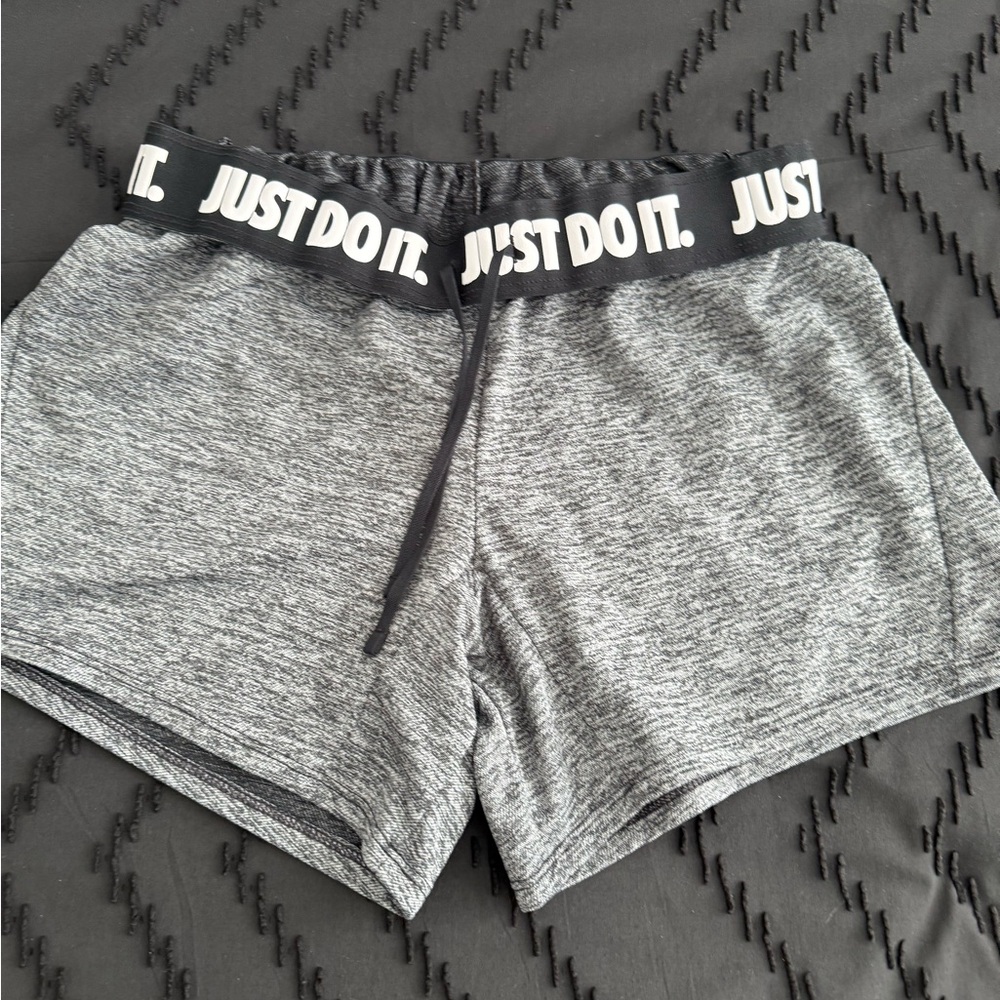 Nike Women’s Gray Heather Athletic Shorts with Black 'Just Do It' Waistband